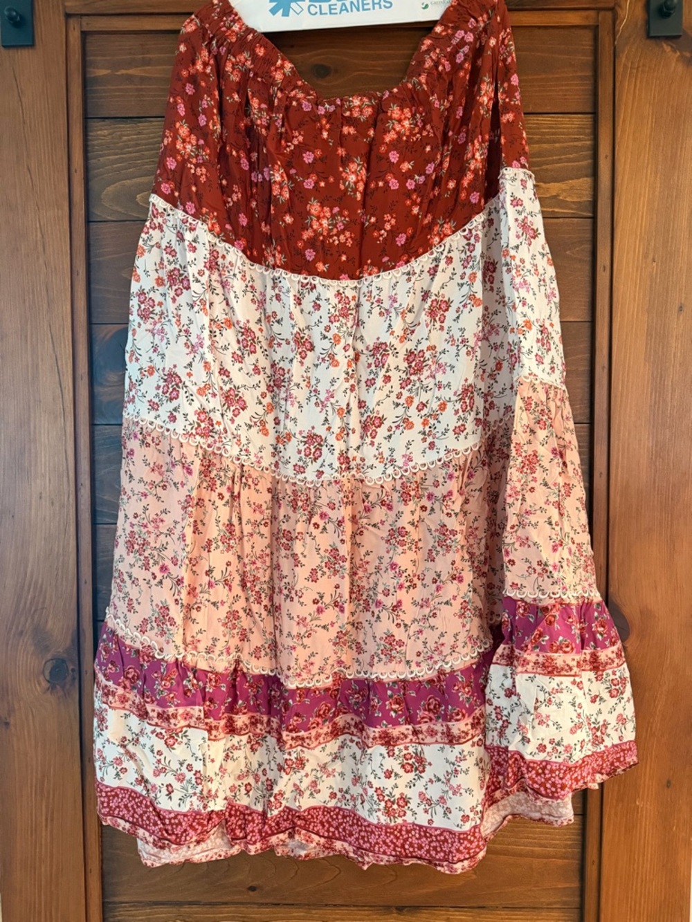 ARULA Boho Tiered Maxi Skirt in Rust, Cream, Pink - Picture 4 of 4